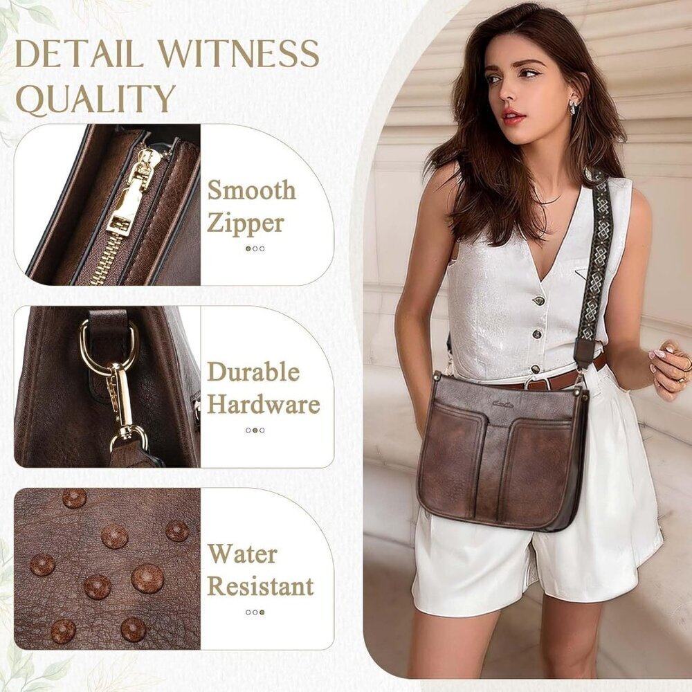 Women Crossbody Bag Vegan Leather Adjustable Straps Organizer Purse - Picture 5 of 7